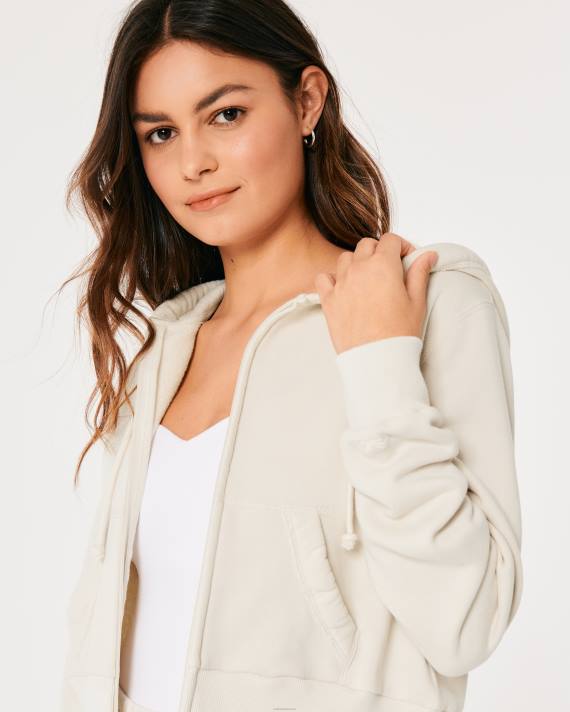 Hollister Kvinder feel good mini hættetrøje med fuld lynlås 2H8Z168 toppe fløde