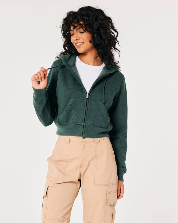 Hollister Kvinder feel good mini hættetrøje med fuld lynlås 2H8Z175 toppe grøn