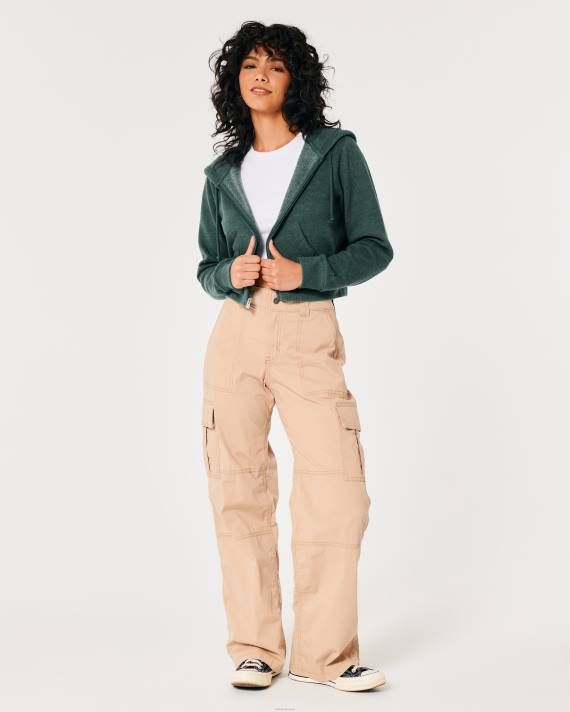 Hollister Kvinder feel good mini hættetrøje med fuld lynlås 2H8Z175 toppe grøn