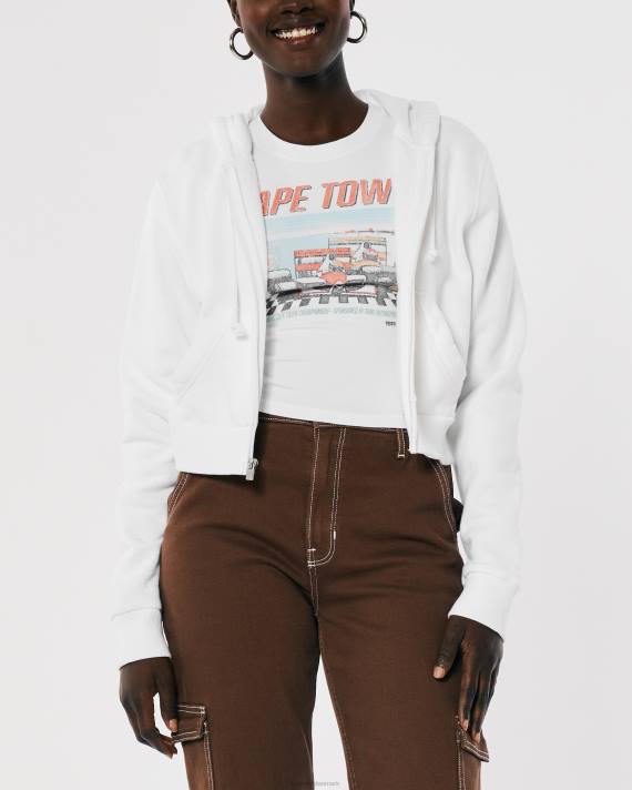 Hollister Kvinder feel good mini hættetrøje med fuld lynlås 2H8Z239 toppe hvid