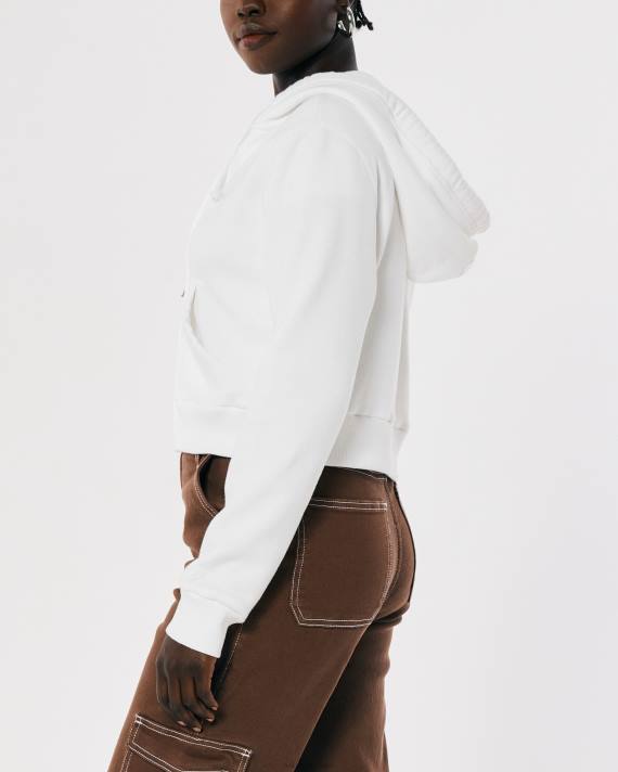 Hollister Kvinder feel good mini hættetrøje med fuld lynlås 2H8Z239 toppe hvid