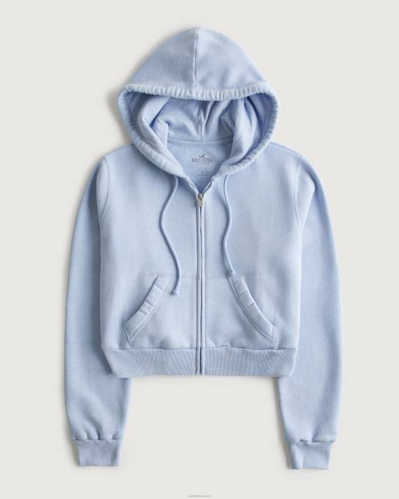 Hollister Kvinder feel good mini hættetrøje med fuld lynlås 2H8Z281 toppe lyseblå