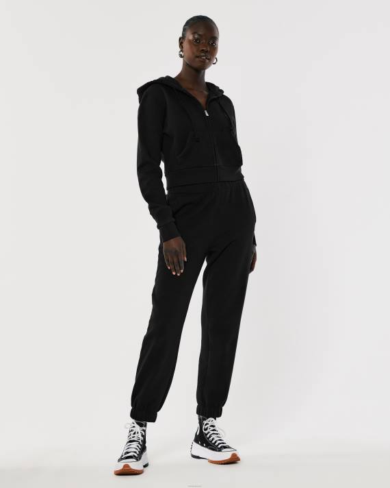 Hollister Kvinder feel good mini hættetrøje med fuld lynlås 2H8Z83 toppe sort