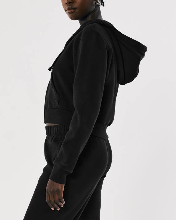 Hollister Kvinder feel good mini hættetrøje med fuld lynlås 2H8Z83 toppe sort