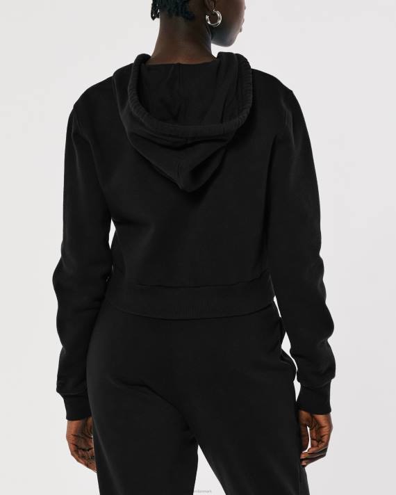 Hollister Kvinder feel good mini hættetrøje med fuld lynlås 2H8Z83 toppe sort