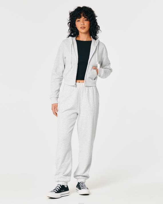 Hollister Kvinder feel good mini hættetrøje med fuld lynlås 2H8Z90 toppe lys gråmeleret