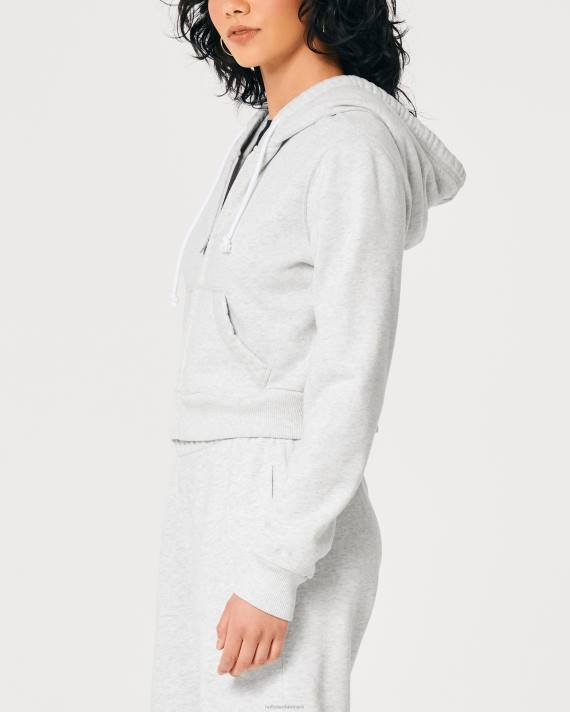 Hollister Kvinder feel good mini hættetrøje med fuld lynlås 2H8Z90 toppe lys gråmeleret