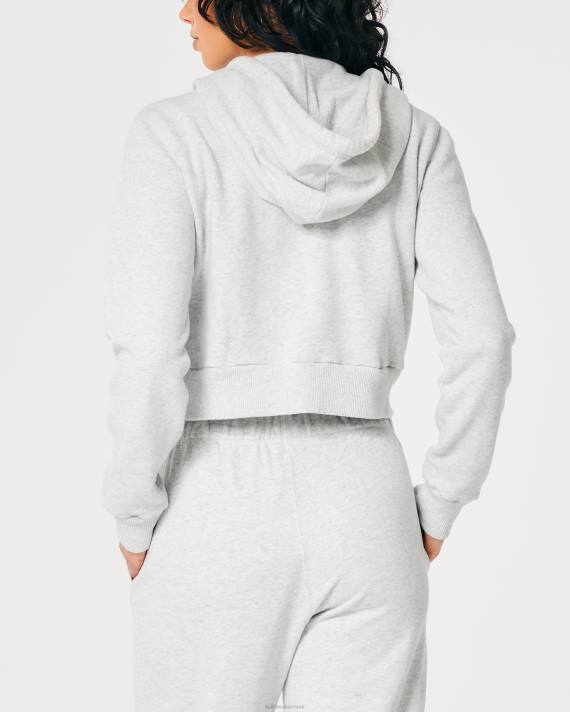 Hollister Kvinder feel good mini hættetrøje med fuld lynlås 2H8Z90 toppe lys gråmeleret