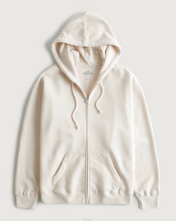Hollister Kvinder feel good oversized hættetrøje med fuld lynlås 2H8Z121 toppe fløde