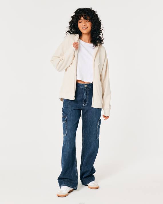 Hollister Kvinder feel good oversized hættetrøje med fuld lynlås 2H8Z121 toppe fløde