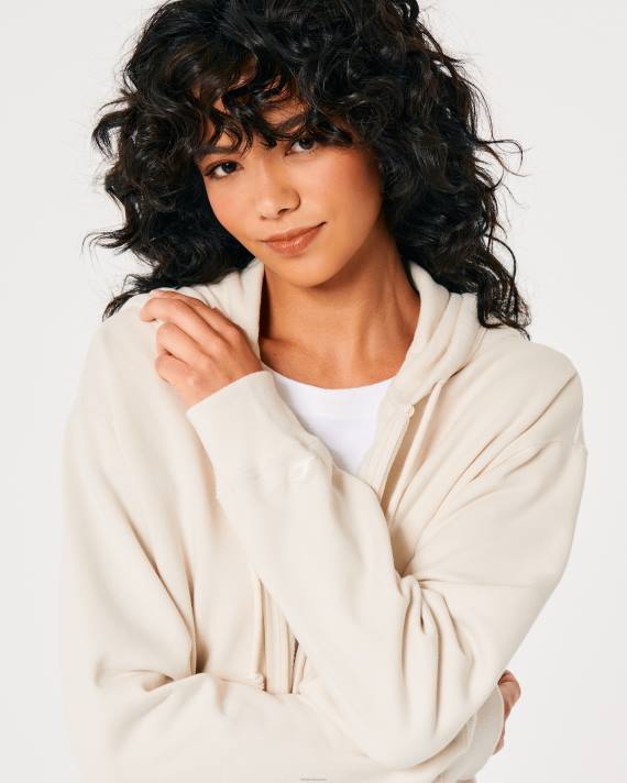 Hollister Kvinder feel good oversized hættetrøje med fuld lynlås 2H8Z121 toppe fløde