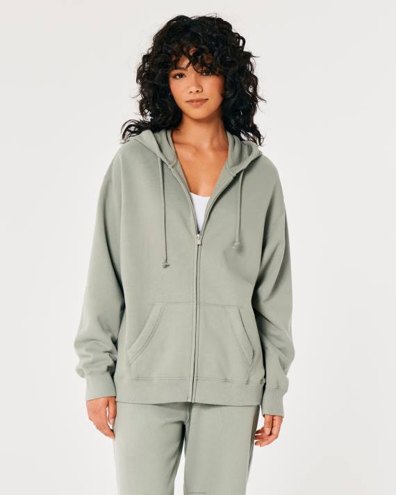 Hollister Kvinder feel good oversized hættetrøje med fuld lynlås 2H8Z122 toppe lysegrøn