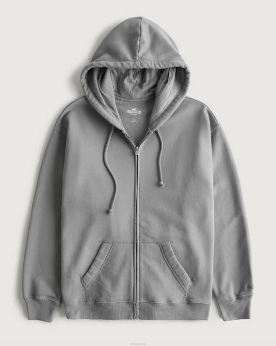 Hollister Kvinder feel good oversized hættetrøje med fuld lynlås 2H8Z166 toppe grå