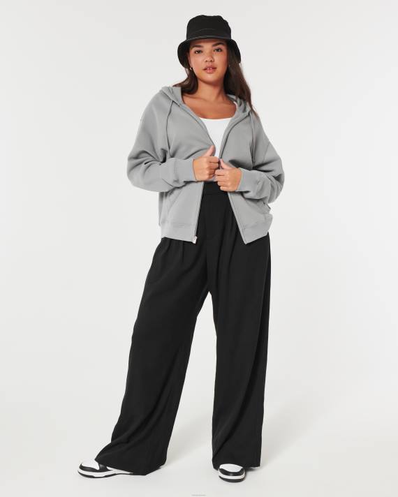 Hollister Kvinder feel good oversized hættetrøje med fuld lynlås 2H8Z166 toppe grå