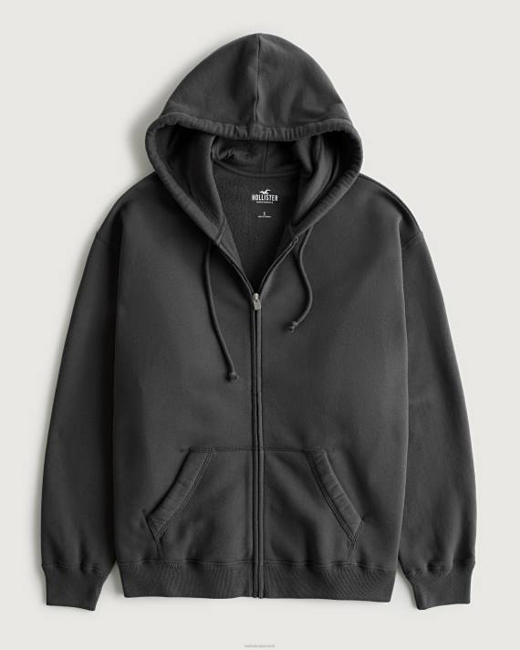 Hollister Kvinder feel good oversized hættetrøje med fuld lynlås 2H8Z26 toppe mørkegrå