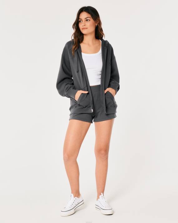 Hollister Kvinder feel good oversized hættetrøje med fuld lynlås 2H8Z26 toppe mørkegrå