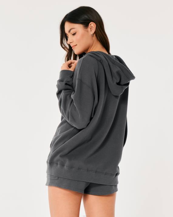 Hollister Kvinder feel good oversized hættetrøje med fuld lynlås 2H8Z26 toppe mørkegrå