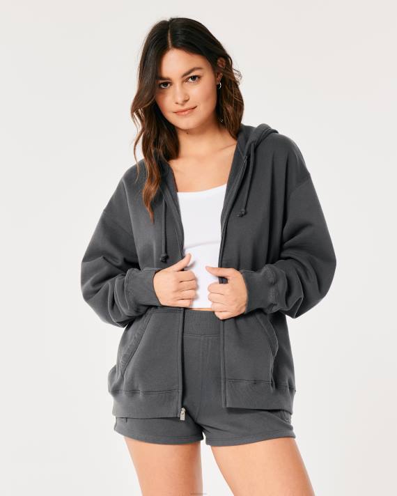 Hollister Kvinder feel good oversized hættetrøje med fuld lynlås 2H8Z26 toppe mørkegrå