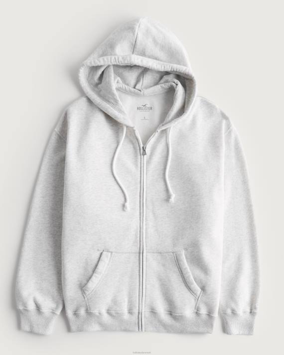 Hollister Kvinder feel good oversized hættetrøje med fuld lynlås 2H8Z29 toppe lys gråmeleret