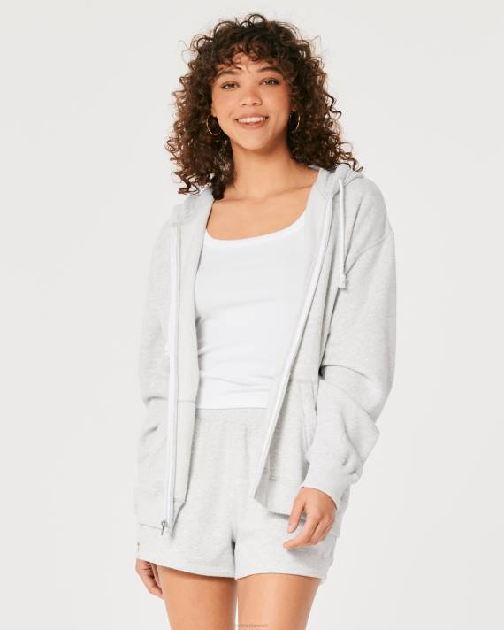 Hollister Kvinder feel good oversized hættetrøje med fuld lynlås 2H8Z29 toppe lys gråmeleret