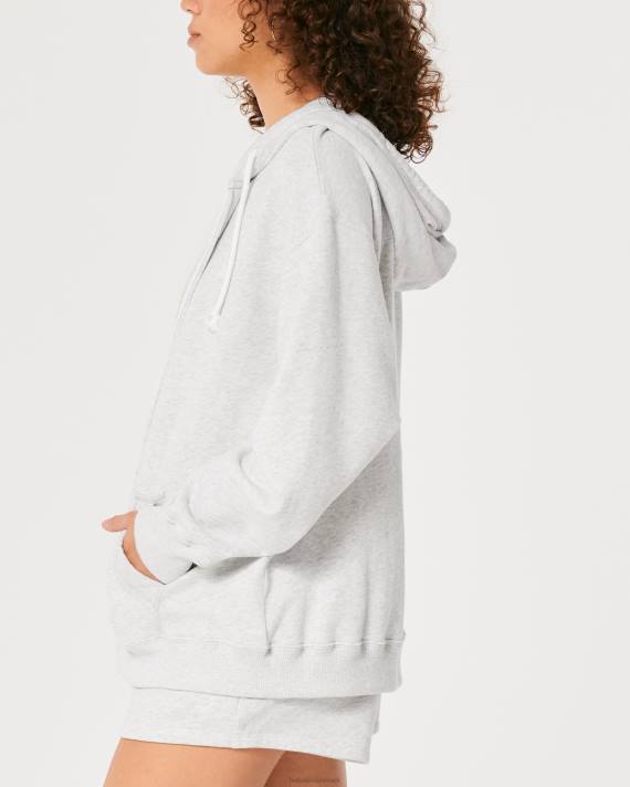 Hollister Kvinder feel good oversized hættetrøje med fuld lynlås 2H8Z29 toppe lys gråmeleret