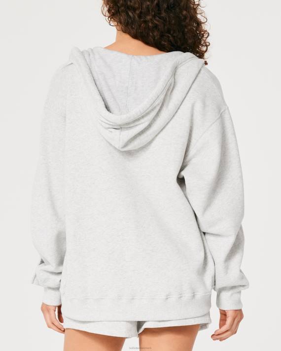 Hollister Kvinder feel good oversized hættetrøje med fuld lynlås 2H8Z29 toppe lys gråmeleret