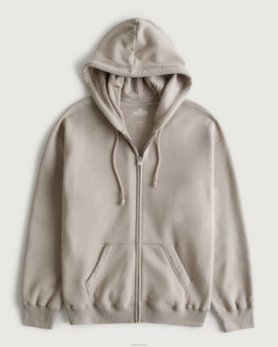 Hollister Kvinder feel good oversized hættetrøje med fuld lynlås 2H8Z44 toppe taupe