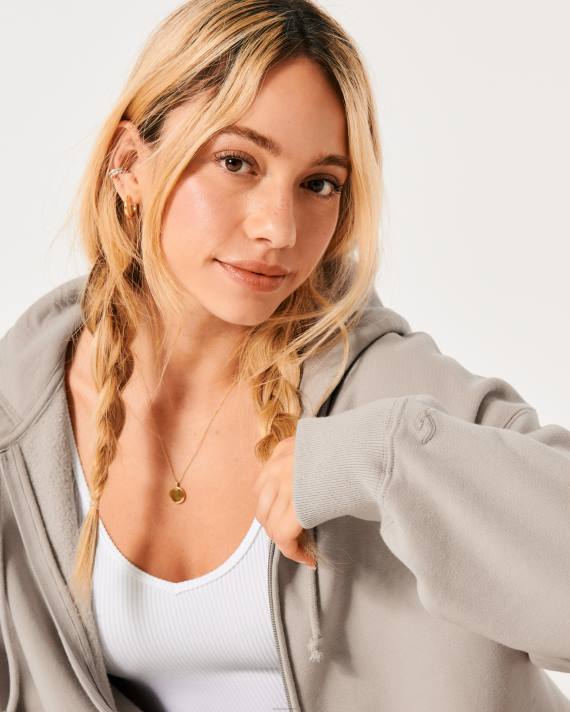 Hollister Kvinder feel good oversized hættetrøje med fuld lynlås 2H8Z44 toppe taupe