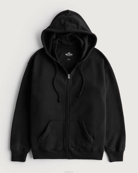 Hollister Kvinder feel good oversized hættetrøje med fuld lynlås 2H8Z4 toppe sort