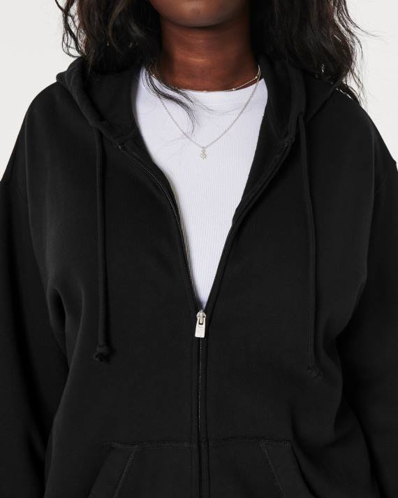 Hollister Kvinder feel good oversized hættetrøje med fuld lynlås 2H8Z4 toppe sort