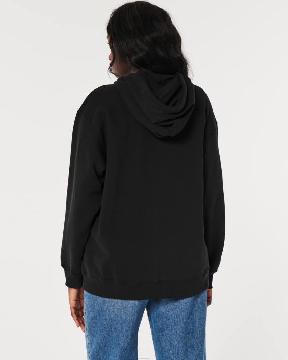 Hollister Kvinder feel good oversized hættetrøje med fuld lynlås 2H8Z4 toppe sort