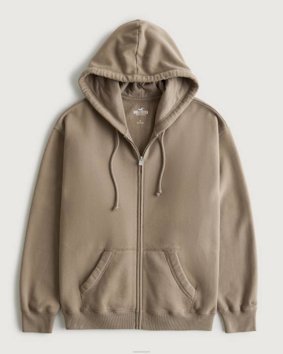 Hollister Kvinder feel good oversized hættetrøje med fuld lynlås 2H8Z65 toppe lysebrun
