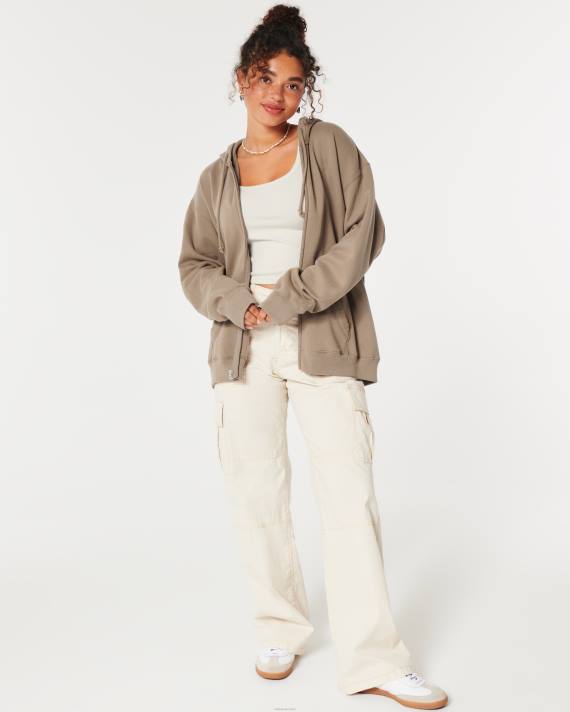 Hollister Kvinder feel good oversized hættetrøje med fuld lynlås 2H8Z65 toppe lysebrun