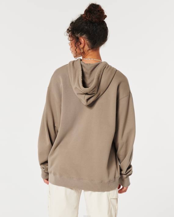Hollister Kvinder feel good oversized hættetrøje med fuld lynlås 2H8Z65 toppe lysebrun