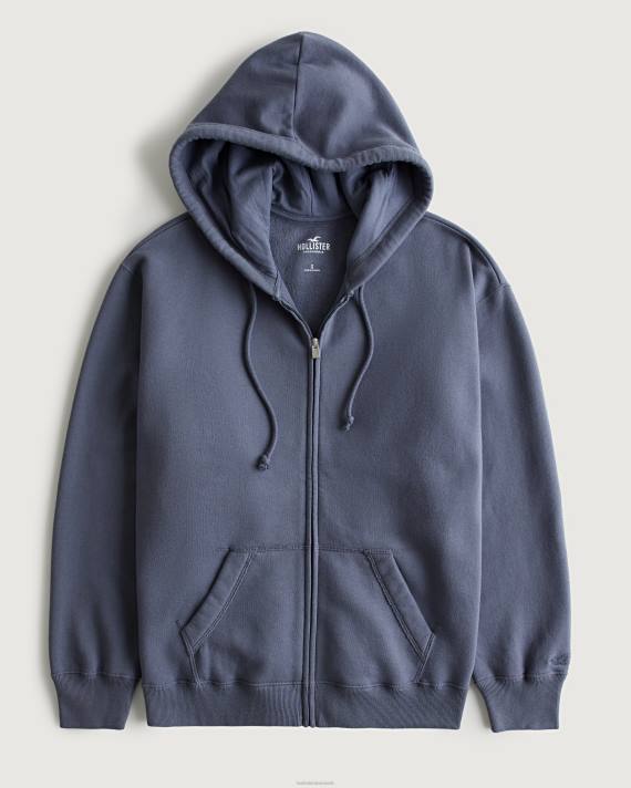 Hollister Kvinder feel good oversized hættetrøje med fuld lynlås 2H8Z75 toppe blå