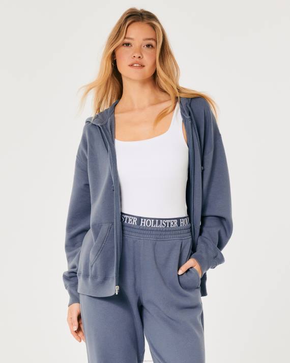 Hollister Kvinder feel good oversized hættetrøje med fuld lynlås 2H8Z75 toppe blå