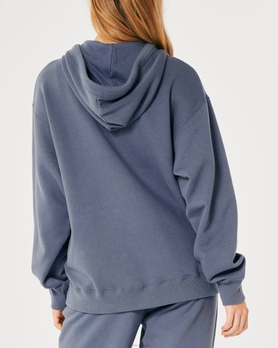 Hollister Kvinder feel good oversized hættetrøje med fuld lynlås 2H8Z75 toppe blå