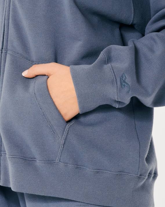 Hollister Kvinder feel good oversized hættetrøje med fuld lynlås 2H8Z75 toppe blå