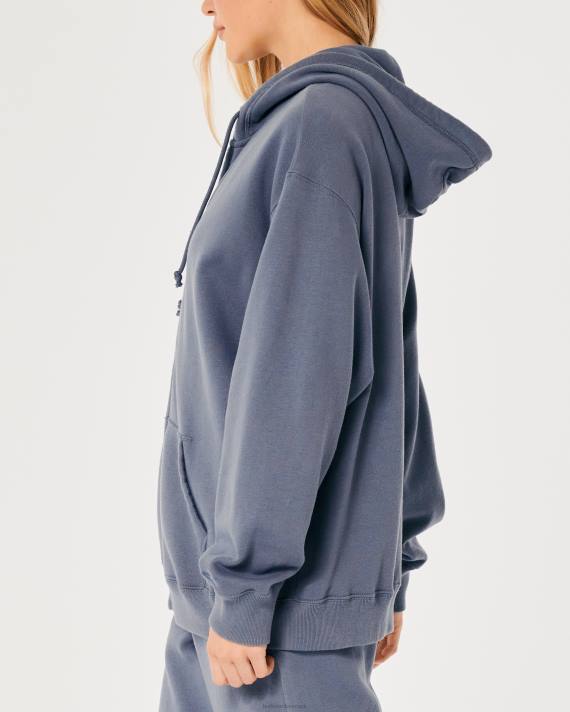 Hollister Kvinder feel good oversized hættetrøje med fuld lynlås 2H8Z75 toppe blå
