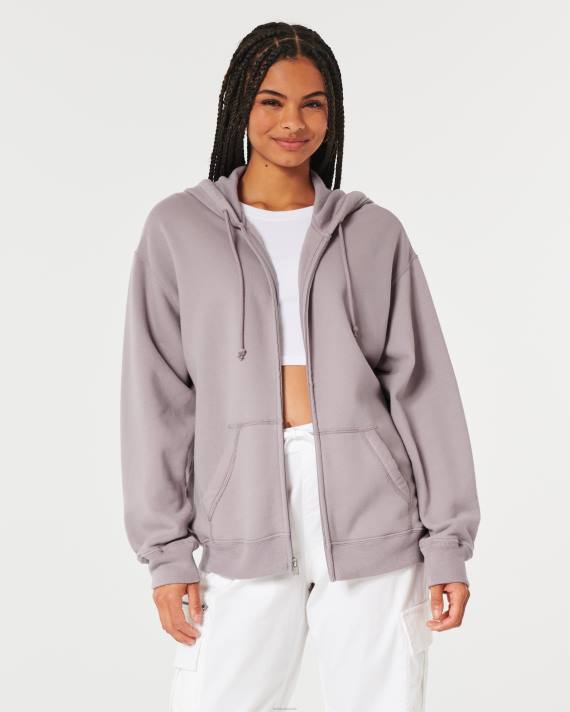 Hollister Kvinder feel good oversized hættetrøje med fuld lynlås 2H8Z77 toppe lilla grå