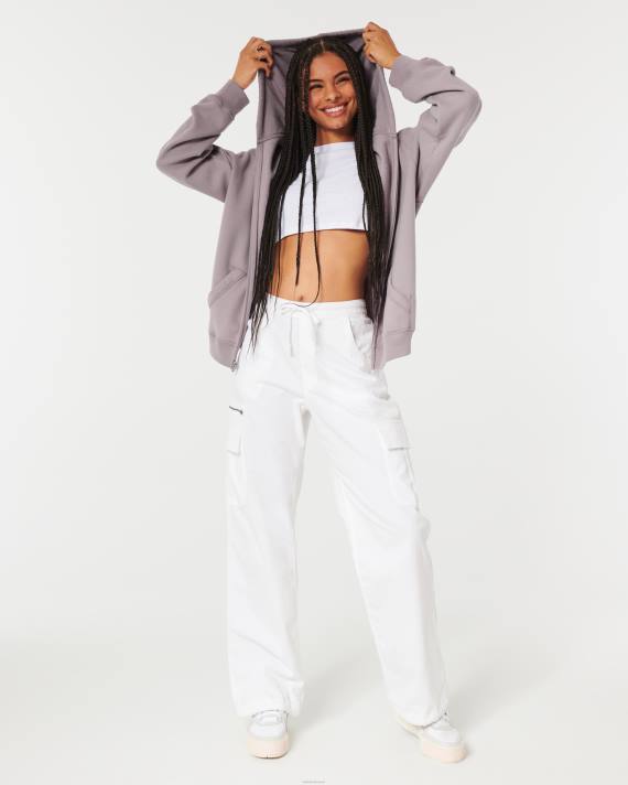 Hollister Kvinder feel good oversized hættetrøje med fuld lynlås 2H8Z77 toppe lilla grå