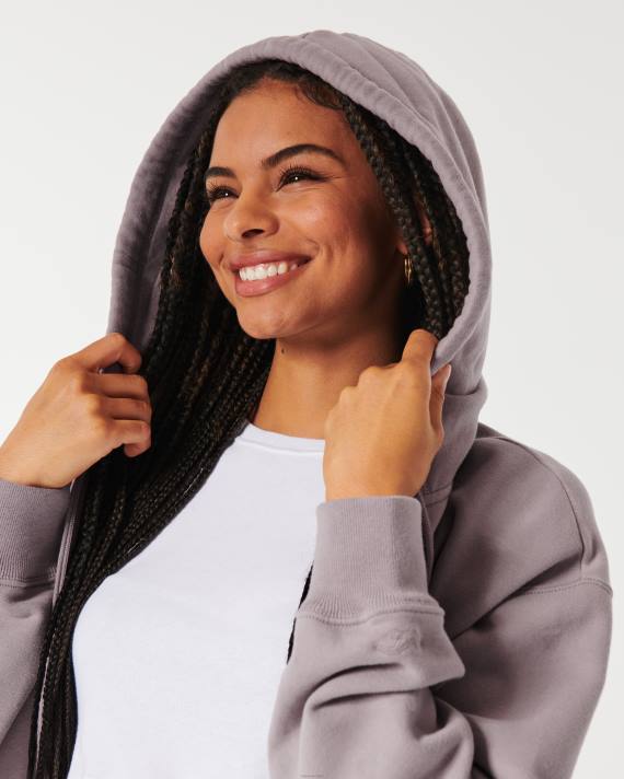 Hollister Kvinder feel good oversized hættetrøje med fuld lynlås 2H8Z77 toppe lilla grå