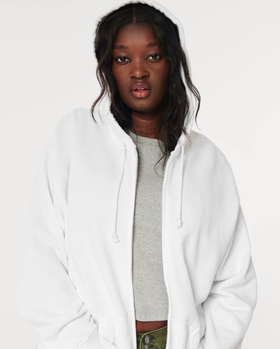 Hollister Kvinder feel good oversized hættetrøje med fuld lynlås 2H8Z81 toppe hvid