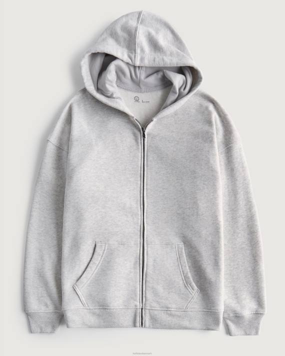 Hollister Kvinder gilly hicks active essentials oversized hættetrøje med fuld lynlås 2H8Z52 toppe lys gråmeleret