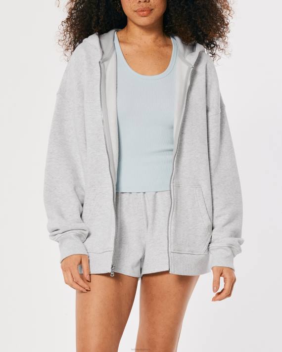Hollister Kvinder gilly hicks active essentials oversized hættetrøje med fuld lynlås 2H8Z52 toppe lys gråmeleret