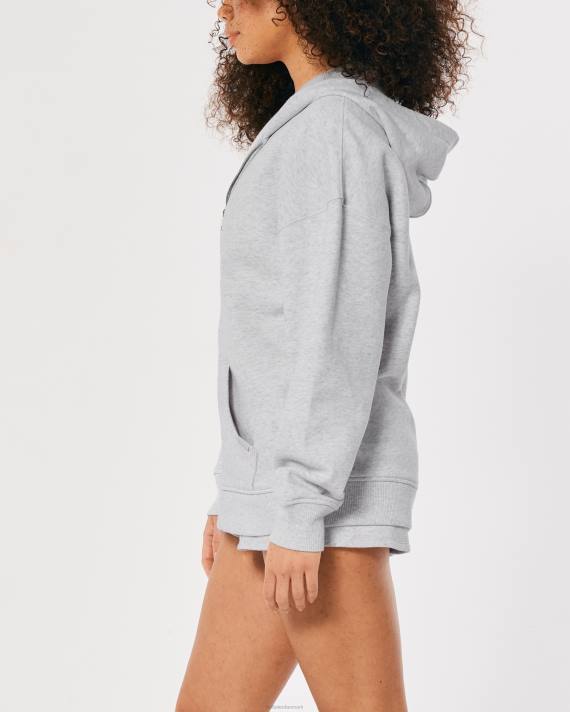 Hollister Kvinder gilly hicks active essentials oversized hættetrøje med fuld lynlås 2H8Z52 toppe lys gråmeleret
