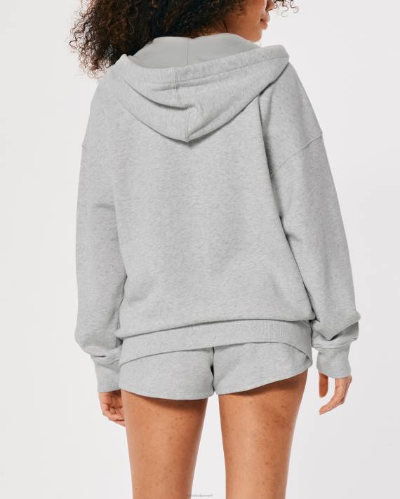 Hollister Kvinder gilly hicks active essentials oversized hættetrøje med fuld lynlås 2H8Z52 toppe lys gråmeleret