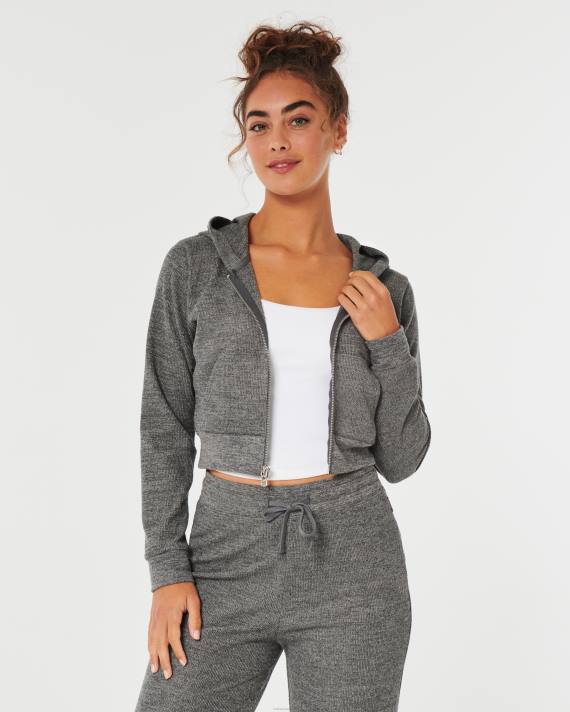 Hollister Kvinder gilly hicks hyggelig mikro-vaffel fuld lynlås 2H8Z173 toppe mørk gråmeleret