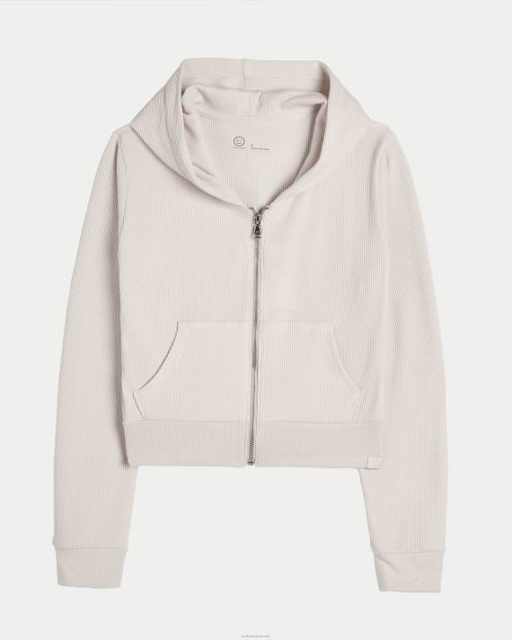 Hollister Kvinder gilly hicks hyggelig mikro-vaffel fuld lynlås 2H8Z98 toppe off white