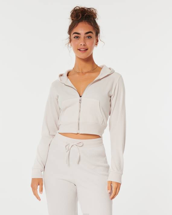 Hollister Kvinder gilly hicks hyggelig mikro-vaffel fuld lynlås 2H8Z98 toppe off white